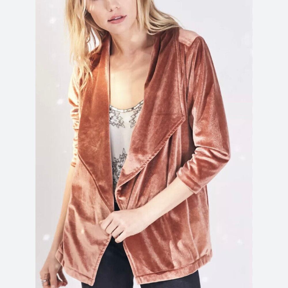 SILENCE + NOISE | URBAN OUTFITTERS Med Lela Drape Velvet Open Blazer Dusty Rose